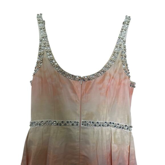 Carmen Marc Valvo Pearl Embellished Peach Ombre Cocktail Dress Sz 6 - Picture 4 of 14